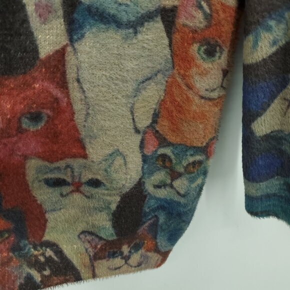 Cotton/Wool Oversized Cat Print Sweater OS Multicolor - Picture 15 of 16